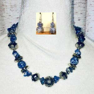 Sodolite Semi-Precious Necklace & Earring Set